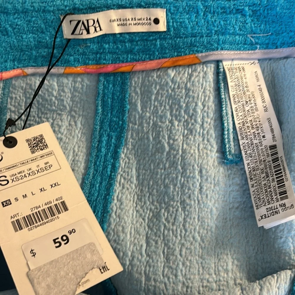 Zara turquoise tweed mini skirt with chain detailing size xs NWT - Picture 5 of 5